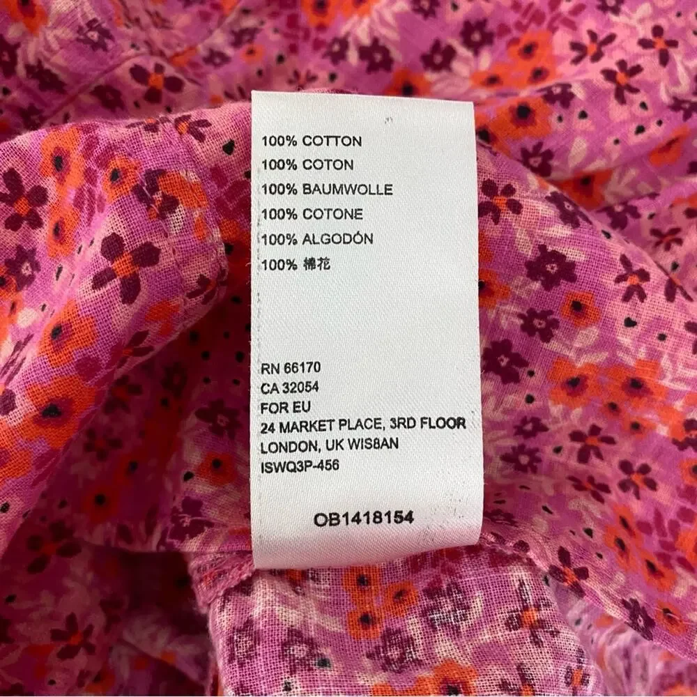 Free People I Found You Pink Floral Print Blouse size small NWTS Puff Sleeves